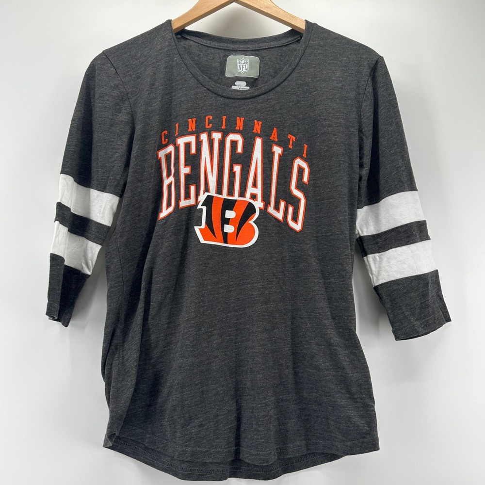 NFL Cincinnati Bengals Shirt Womens Small Grey 3/4 Sleeve Varsity Stripe Tee
